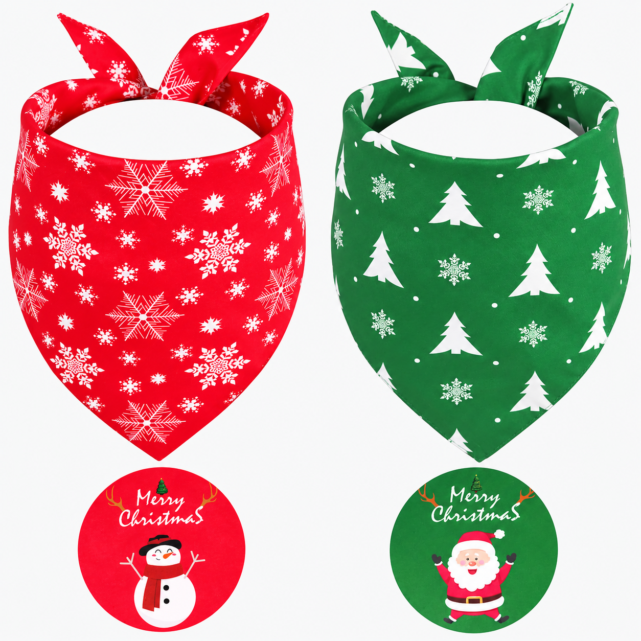 2 Piece Christmas Dog Bandanas Set for Holiday Wear