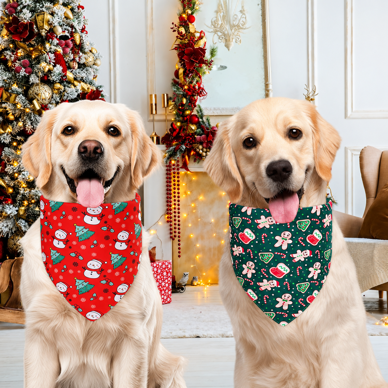 2 Piece Christmas Dog Bandanas Holiday Scarf Set