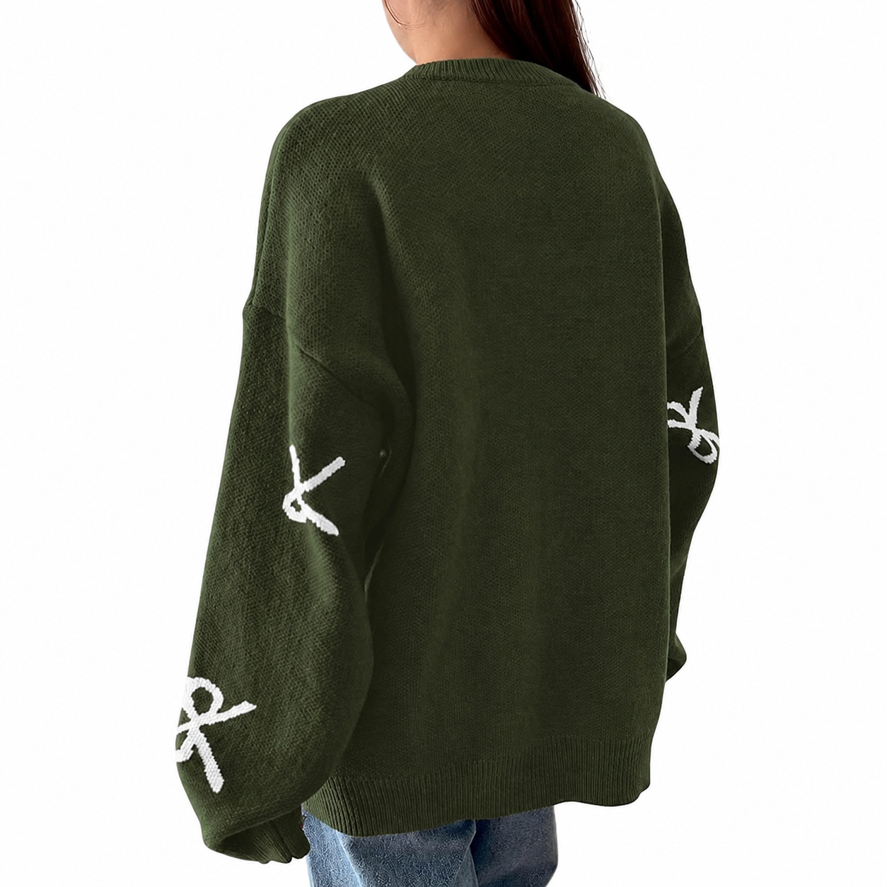 Casual Oversized Chunky Long Sleeve Bow Print Christmas Sweater For Women