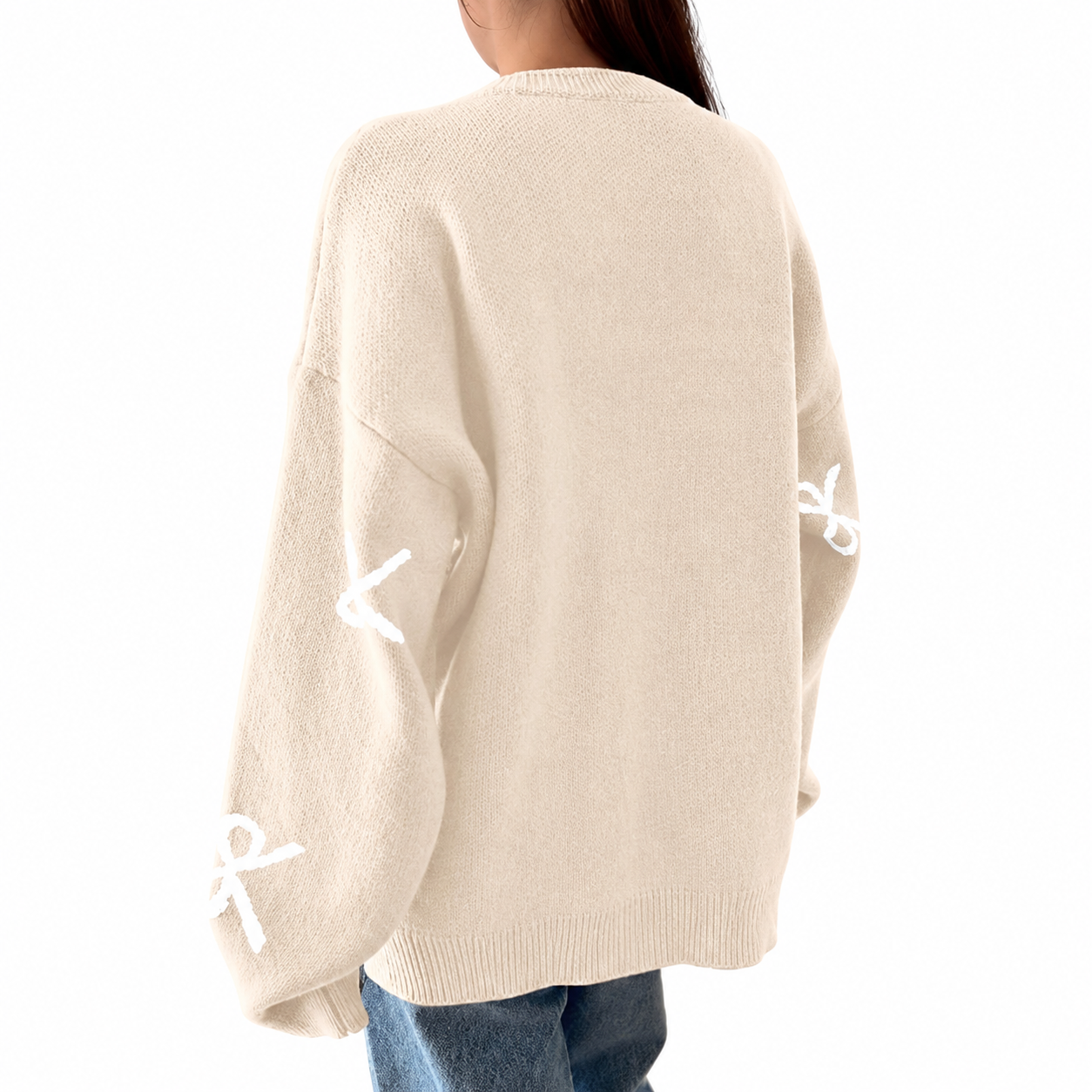 Casual Oversized Chunky Long Sleeve Bow Print Christmas Sweater For Women
