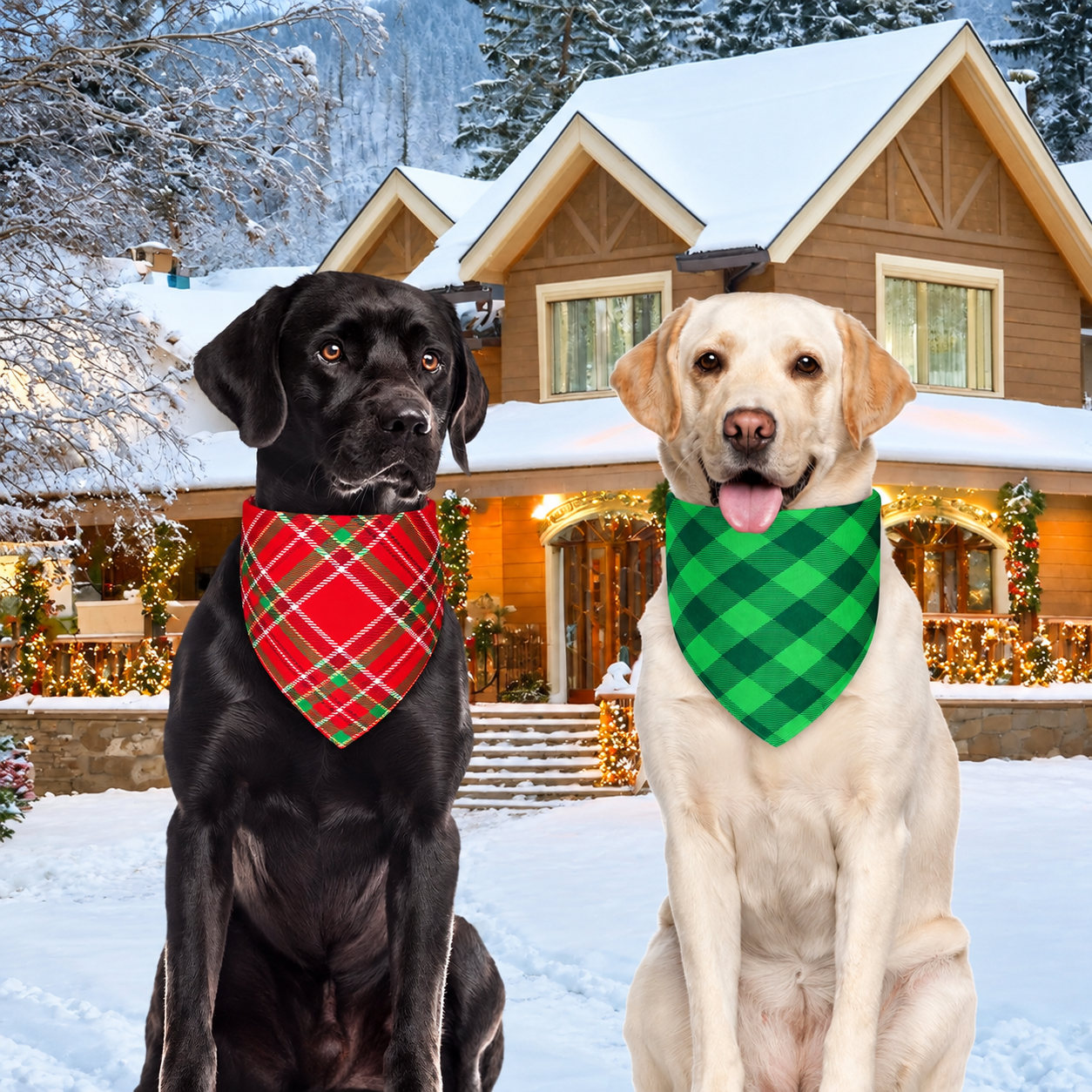 2 Piece Christmas Dog Bandanas Holiday Scarf Set