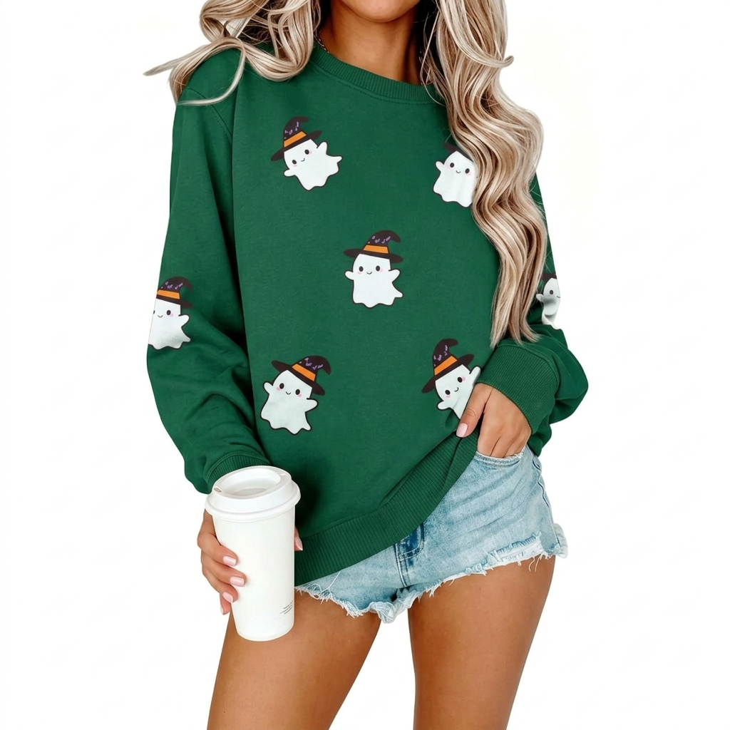 Halloween Graphic Long Sleeve Pullover Sweatshirt for Women