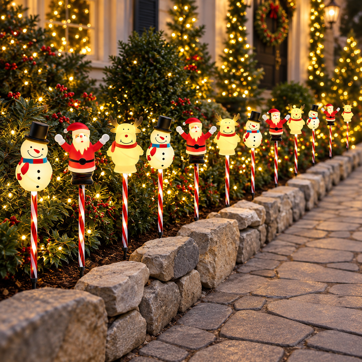 Solar Snowman Reindeer Santa Garden Stake Lights For Christmas