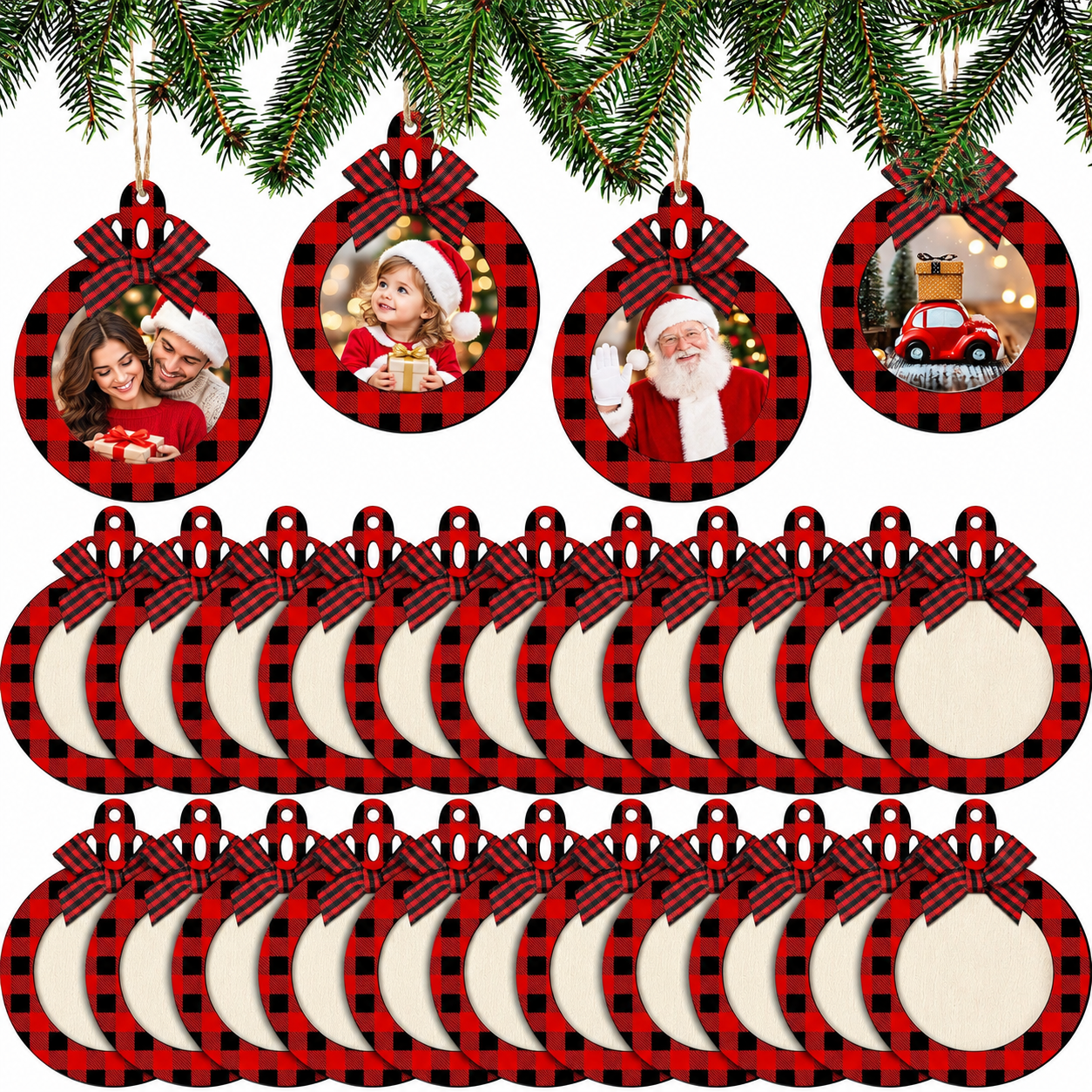 Christmas Wooden Picture Frame Ornaments for Tree Decorations