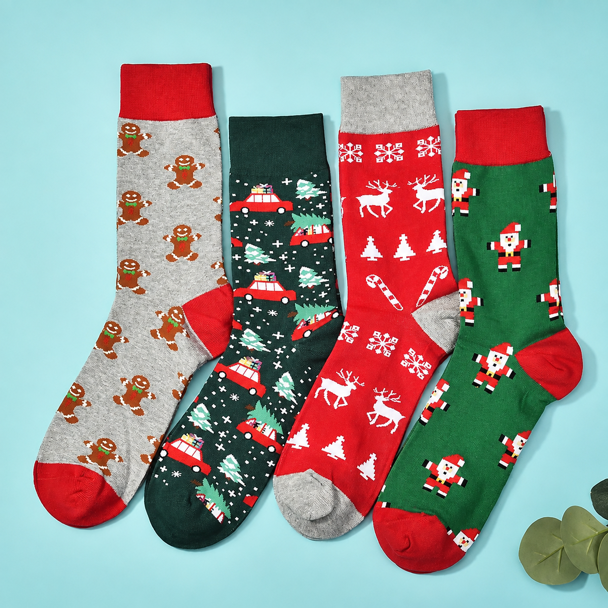 4 Pairs Christmas Crew Socks For Men