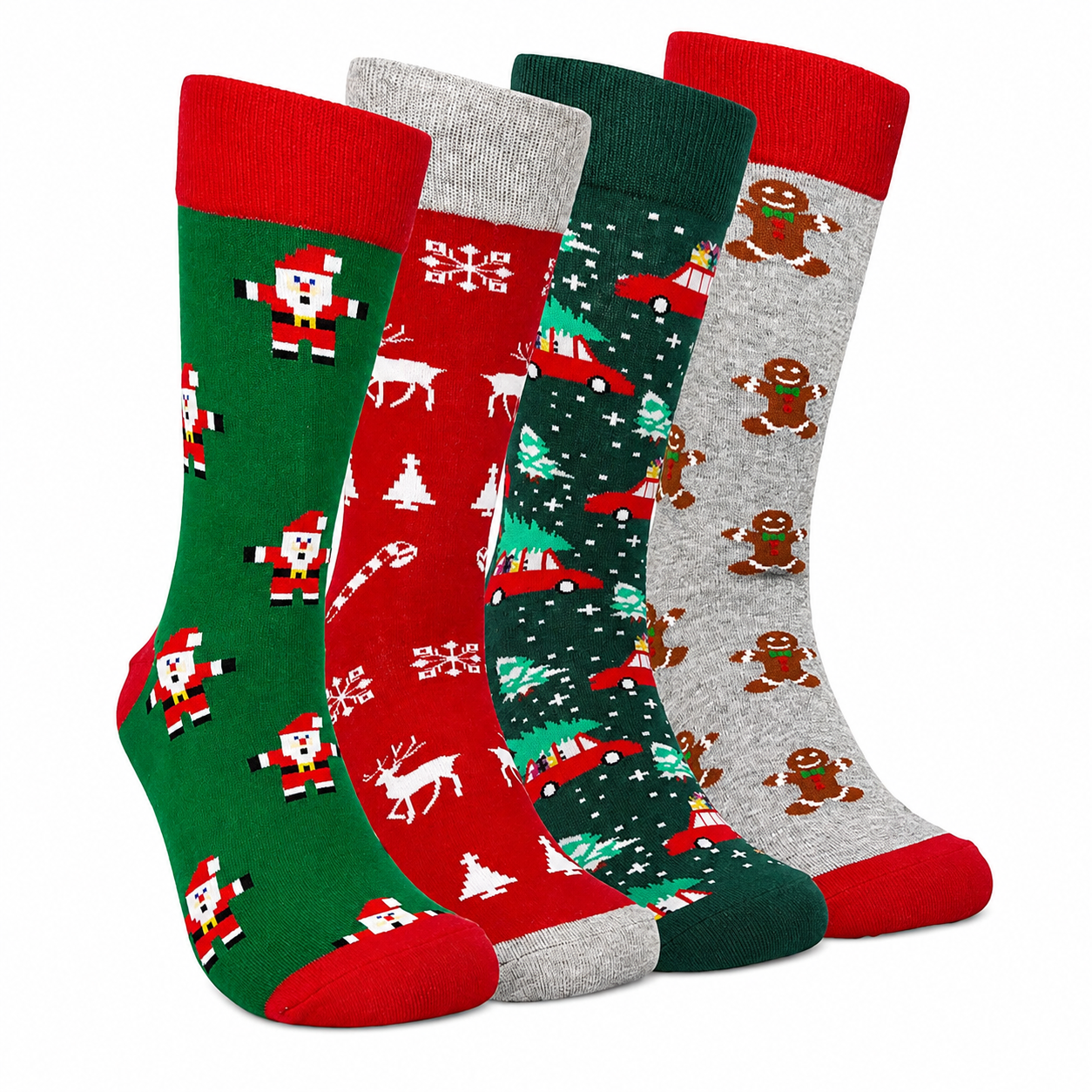 4 Pairs Christmas Crew Socks For Men