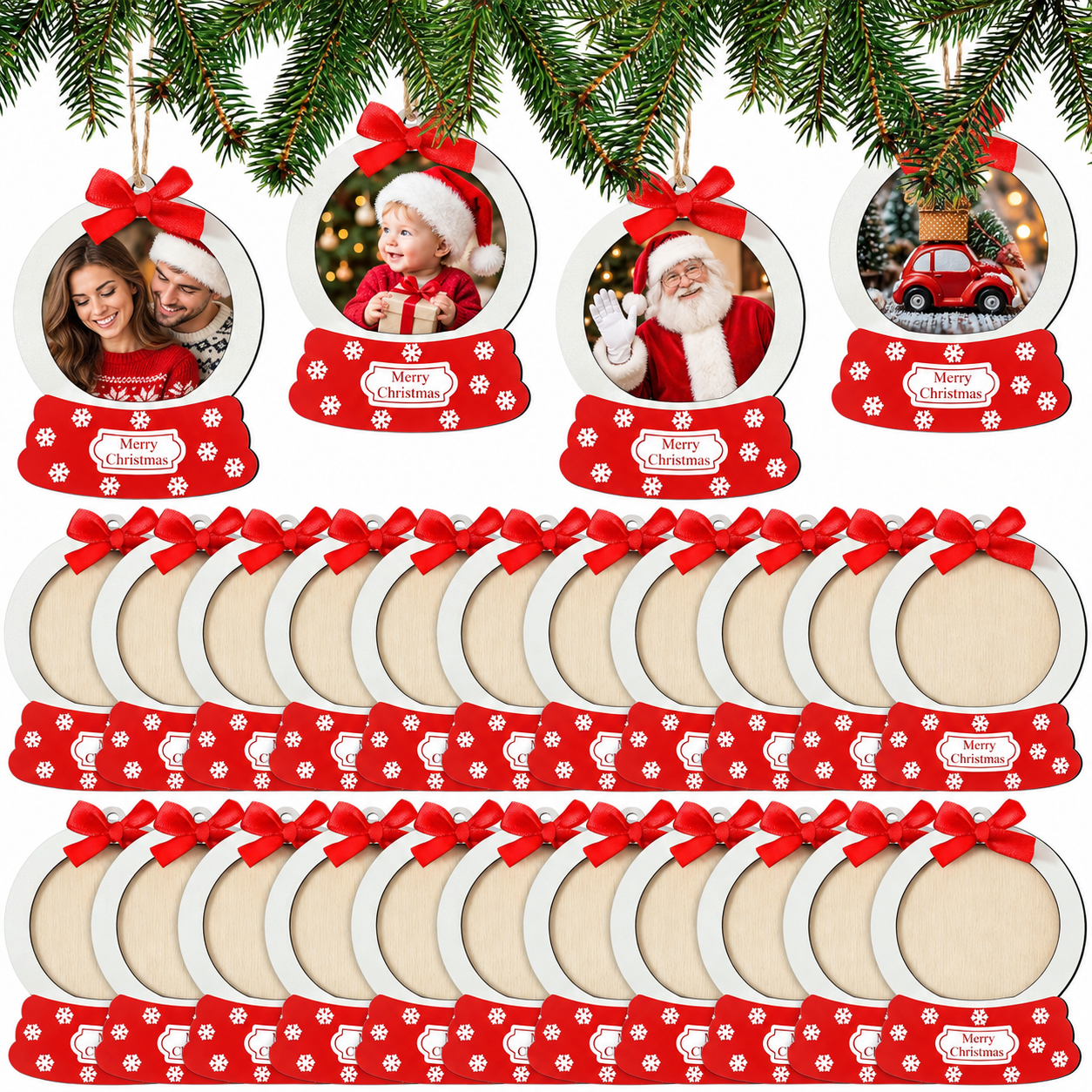 Christmas Wooden Picture Frame Ornaments for Tree Decorations