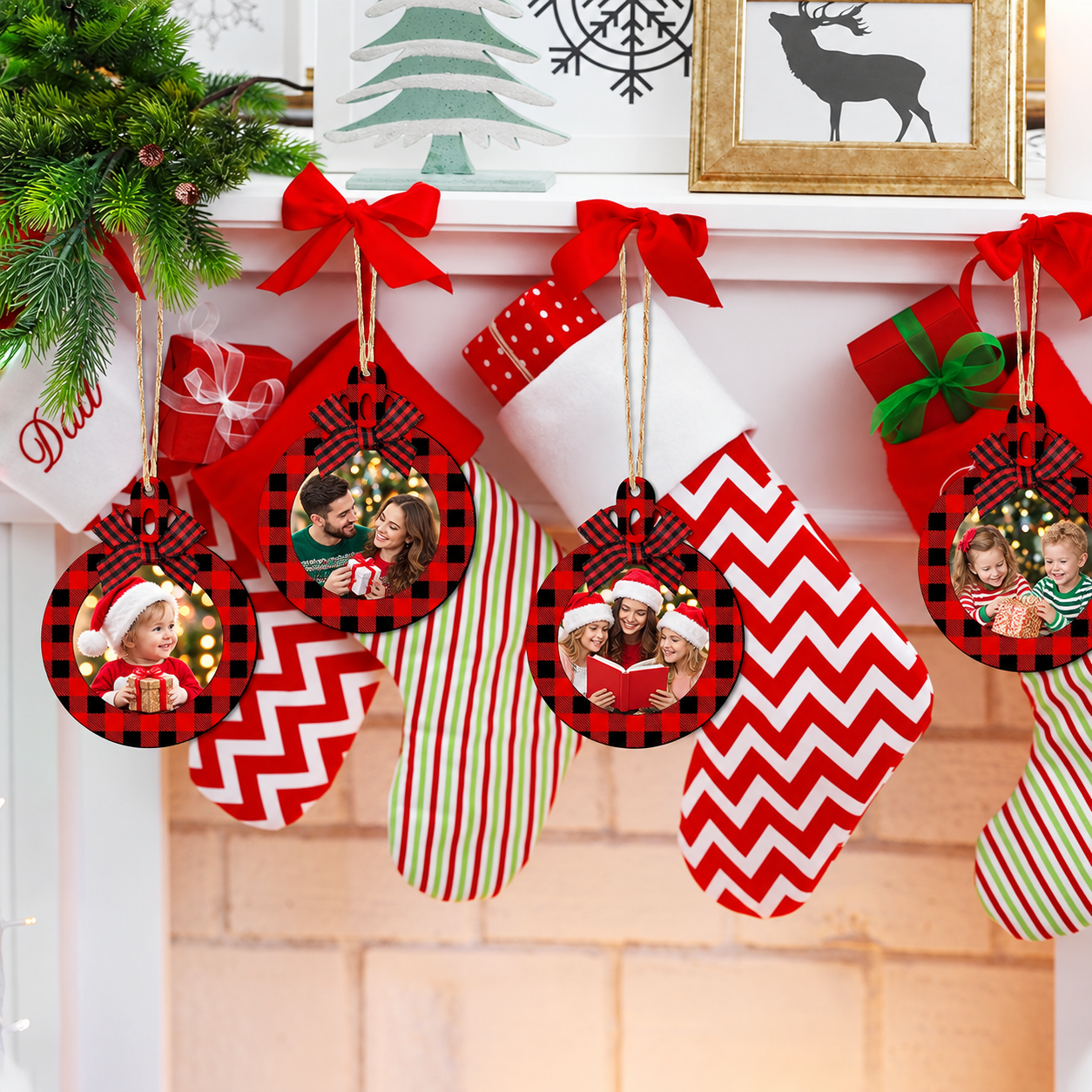 Christmas Wooden Picture Frame Ornaments for Tree Decorations