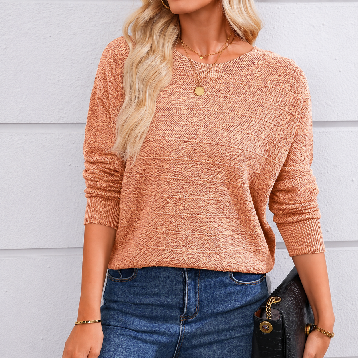 Back Bow Detail Knit Pullover Sweater with Classic Casual Styling for Women