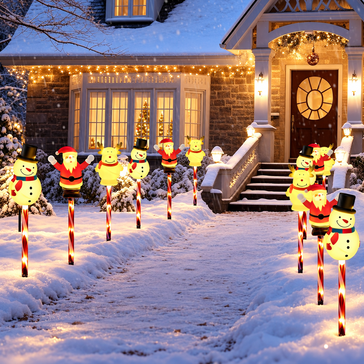 Solar Snowman Reindeer Santa Garden Stake Lights For Christmas
