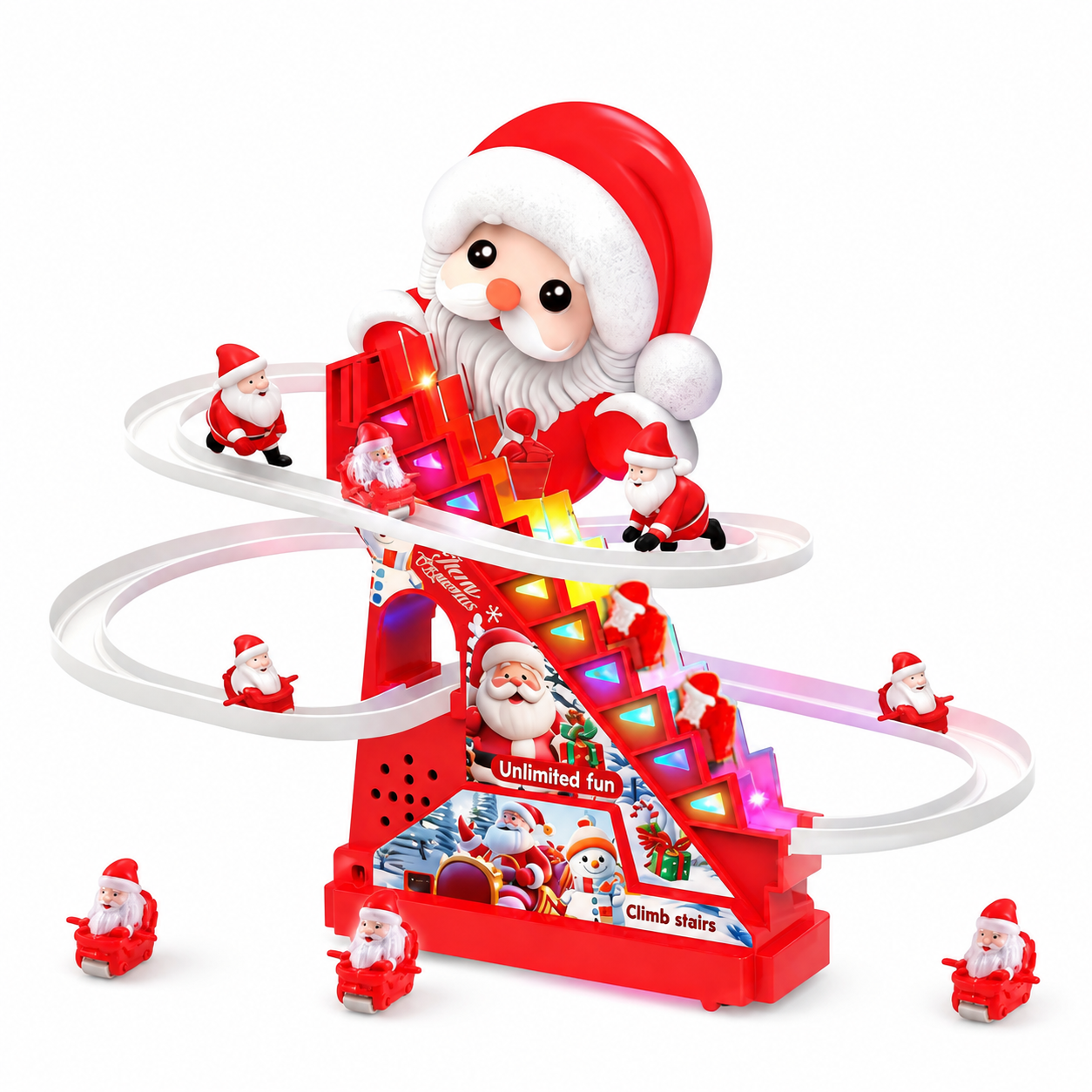 Santa Christmas Climbing Toy Automatic Stair Race Game With Light And Music