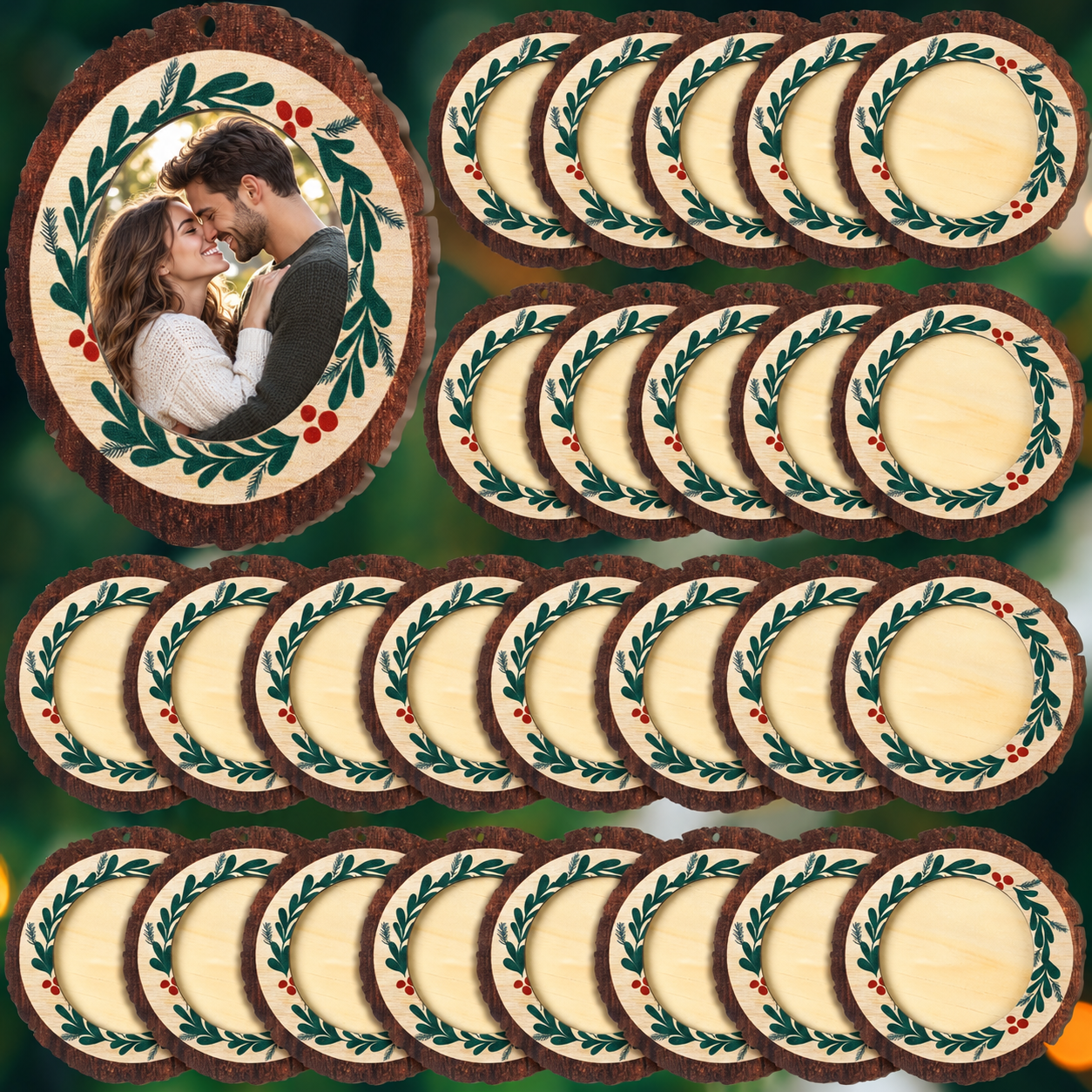 Christmas Wooden Picture Frame Ornaments for Tree Decorations