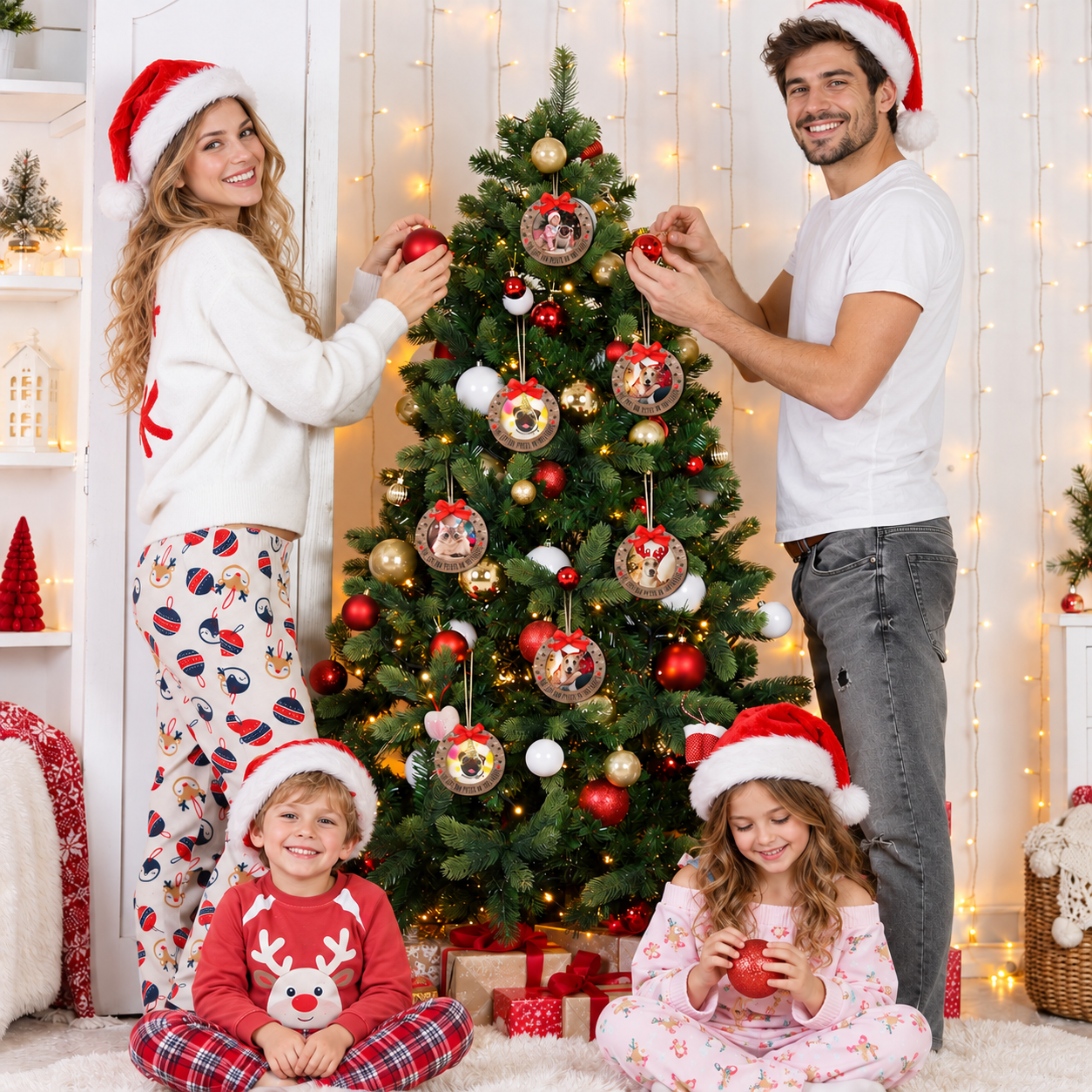 Christmas Wooden Picture Frame Ornaments for Tree Decorations