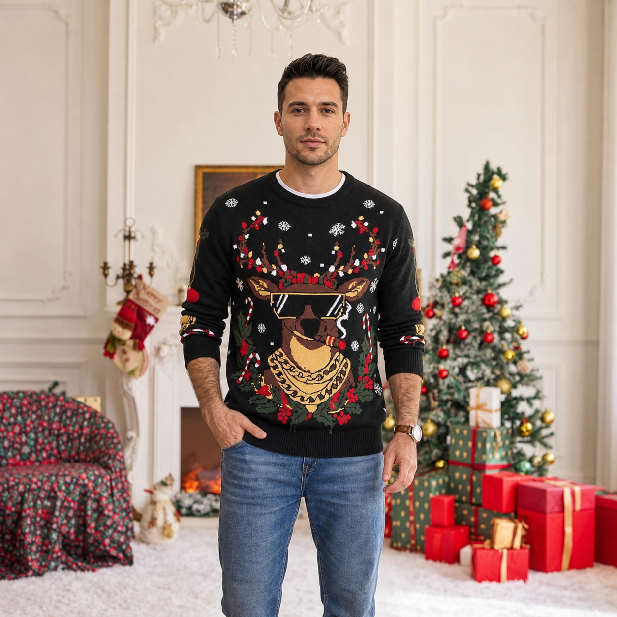 Classic Knit Christmas Pullover Sweater for Men