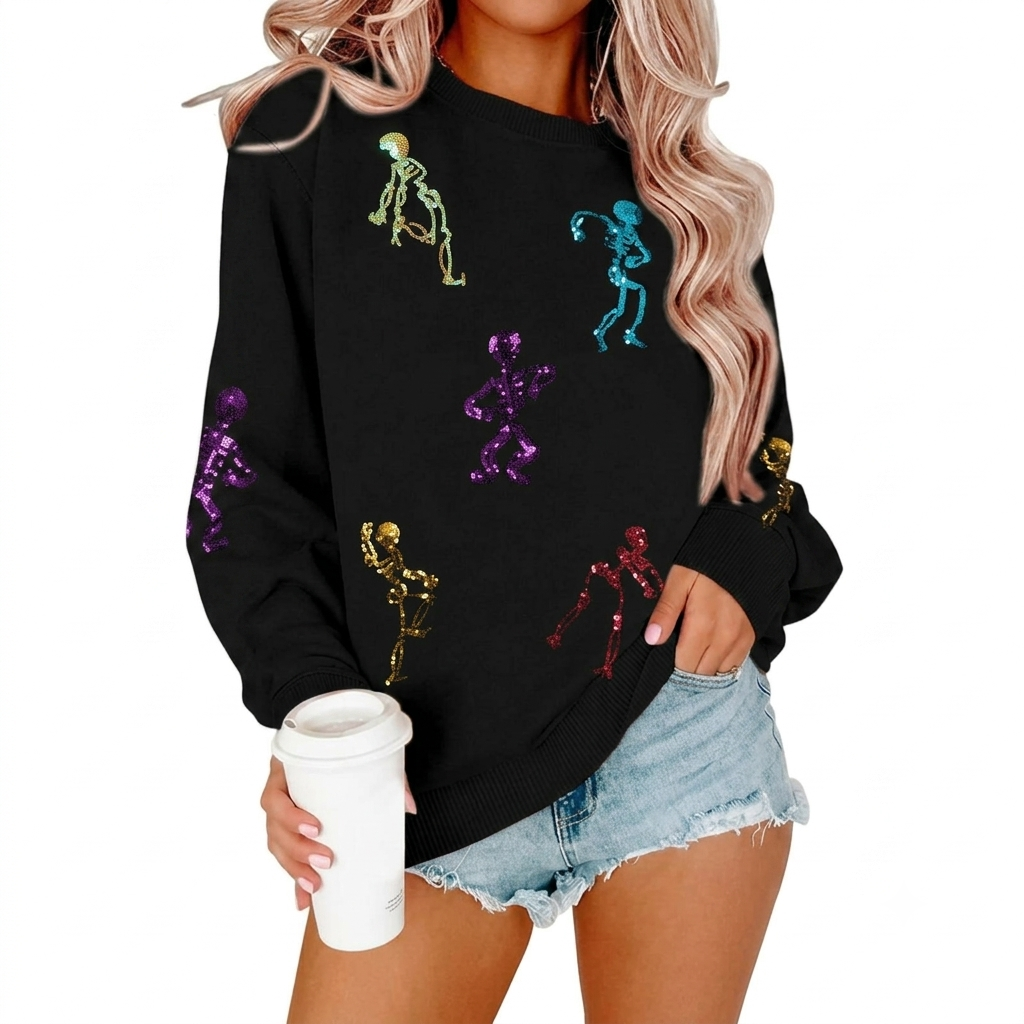 Halloween Graphic Long Sleeve Pullover Sweatshirt for Women