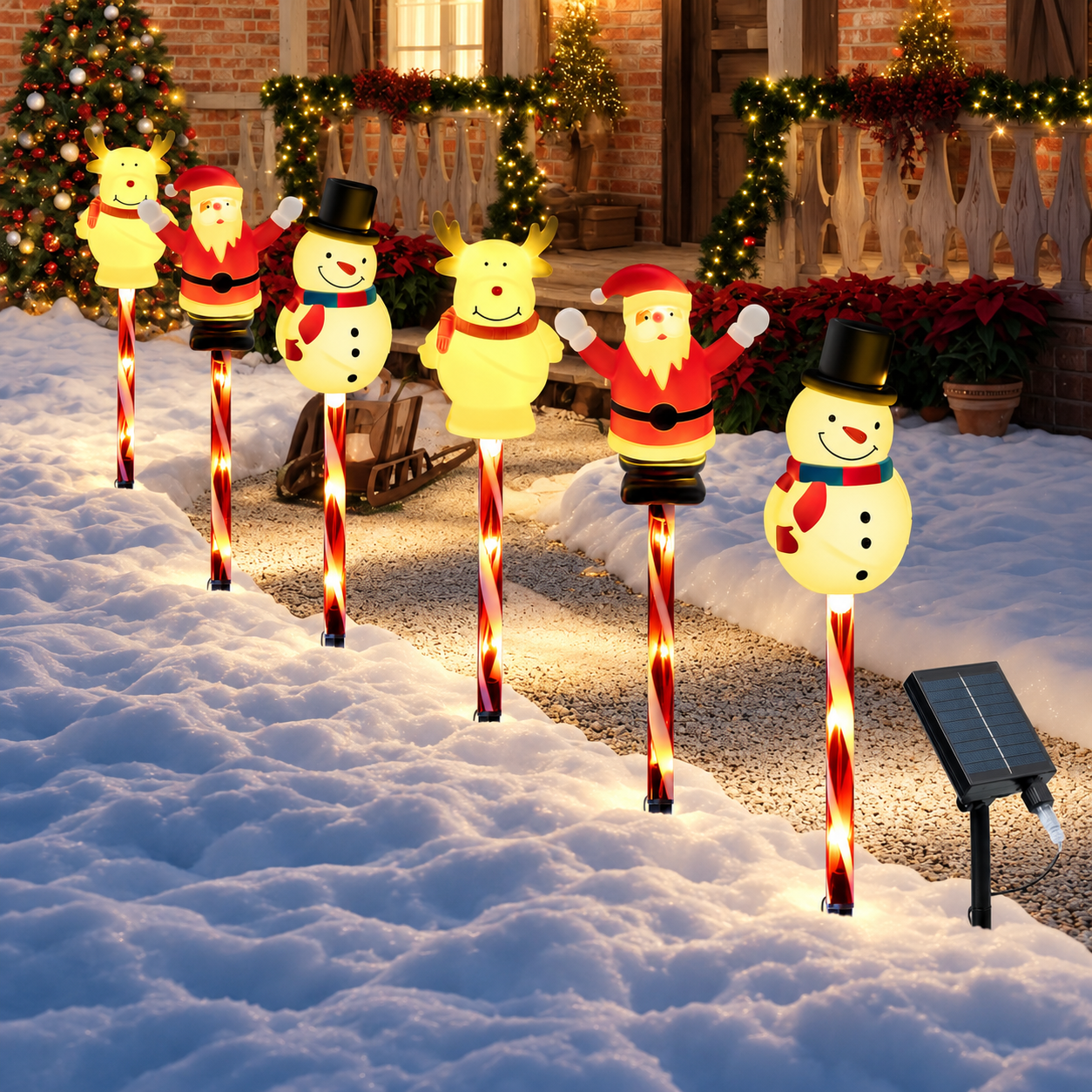 Solar Snowman Reindeer Santa Garden Stake Lights For Christmas
