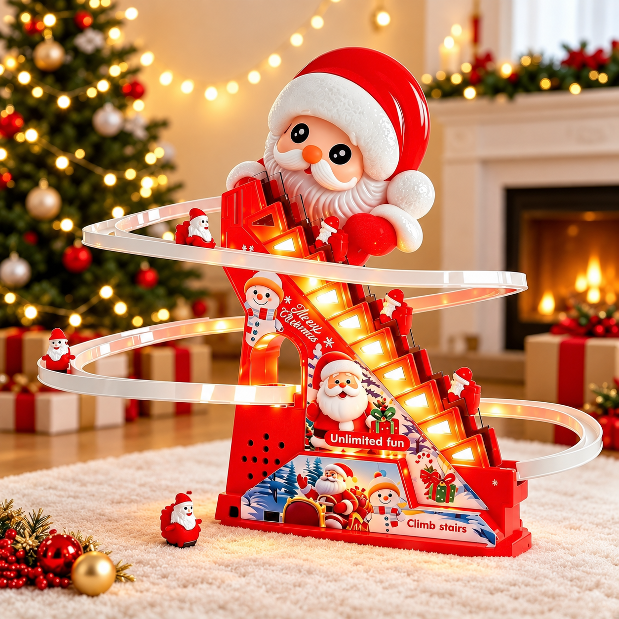 Santa Christmas Climbing Toy Automatic Stair Race Game With Light And Music