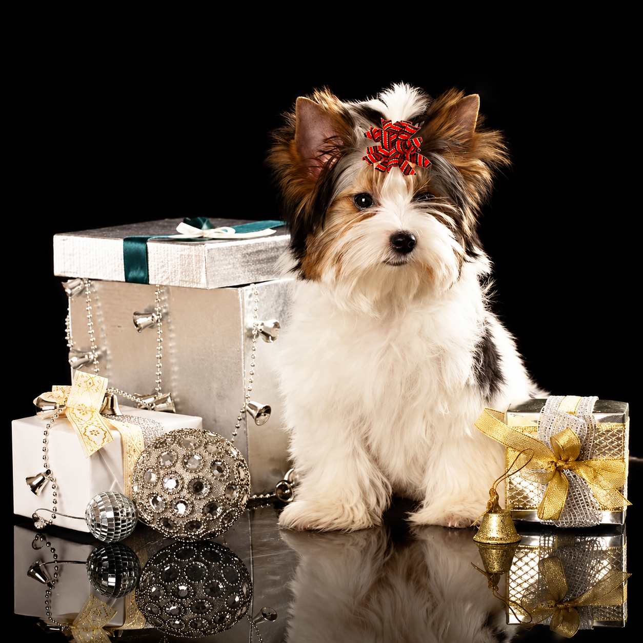 20 Piece Christmas Dog Bow Set with Rubber Bands