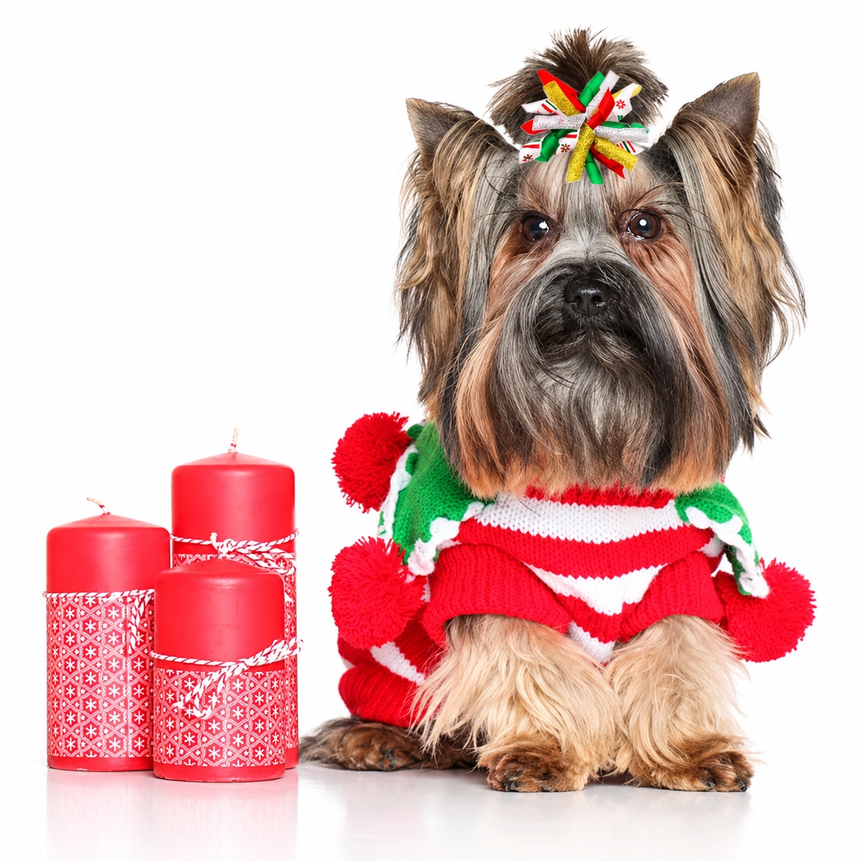 20 Piece Christmas Dog Bow Set with Rubber Bands