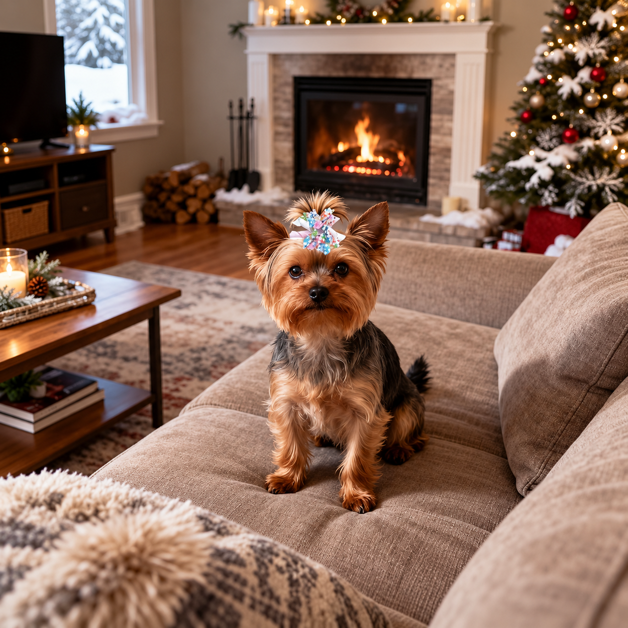 20 Piece Christmas Dog Bow Set with Rubber Bands