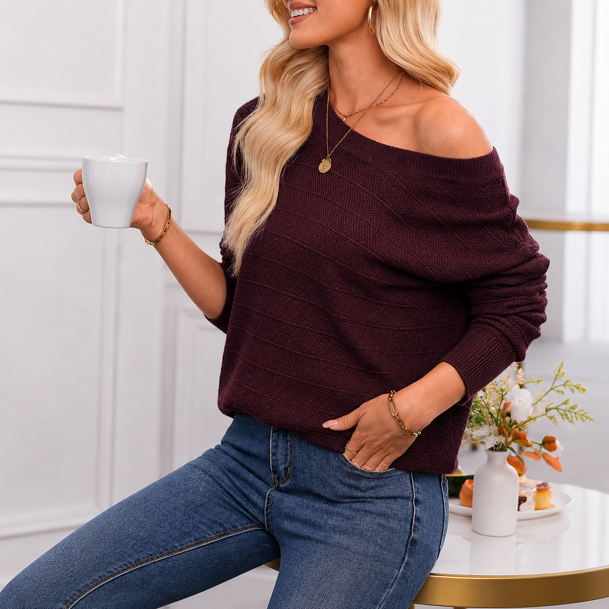 Back Bow Detail Knit Pullover Sweater with Classic Casual Styling for Women