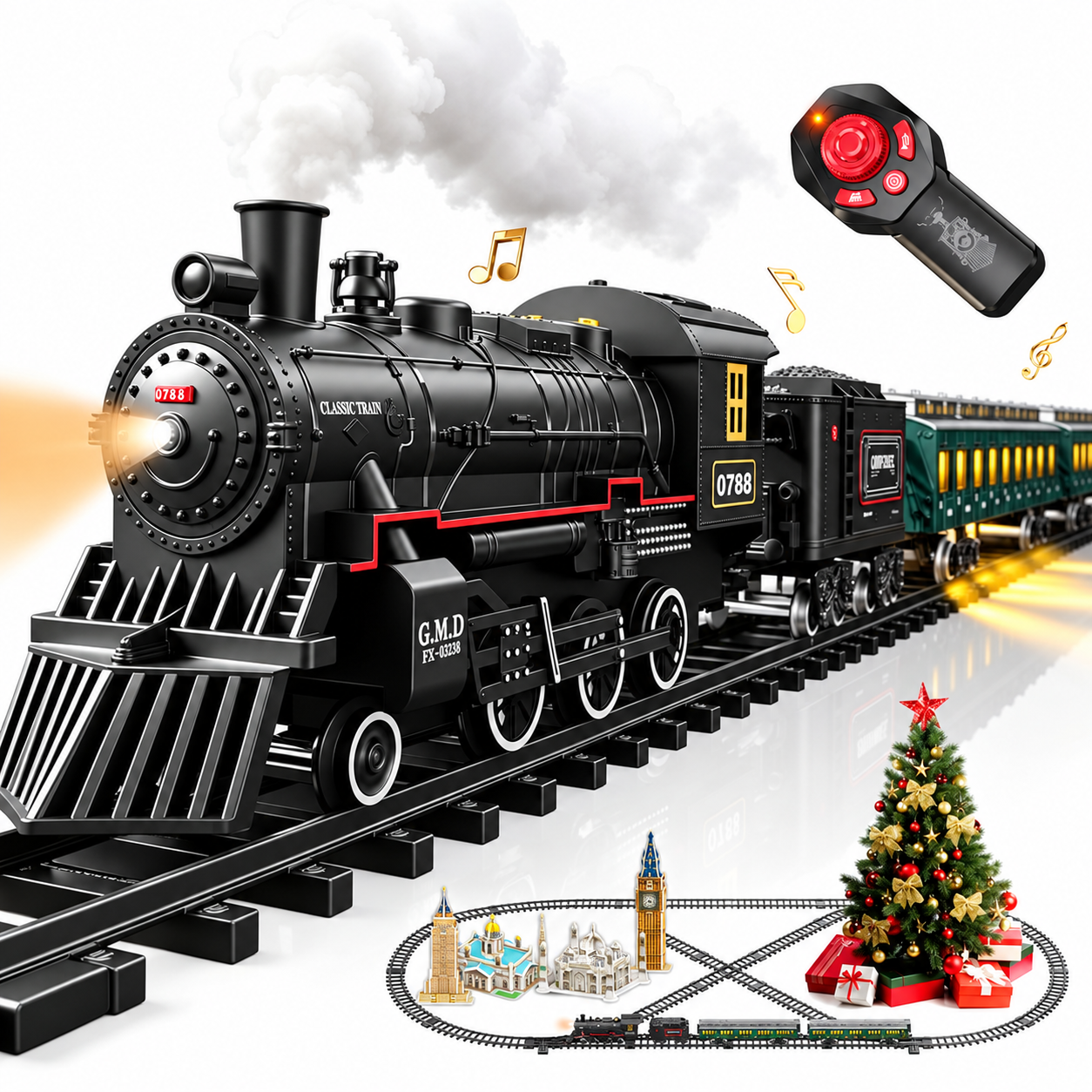 Christmas Remote Control Electric Train Set With Carriages Lights And Sounds