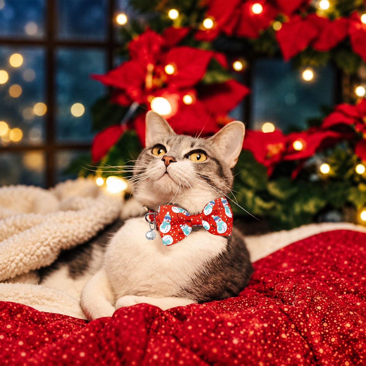 2 Pack Adjustable Christmas Bow Tie Collar with Bell For Cats