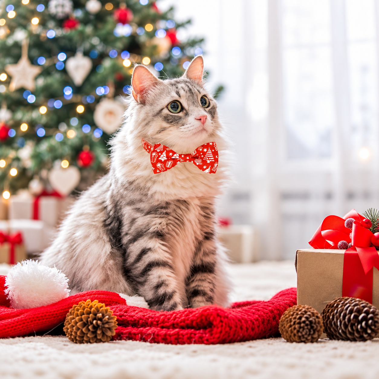 2 Pack Adjustable Christmas Bow Tie Collar with Bell For Cats