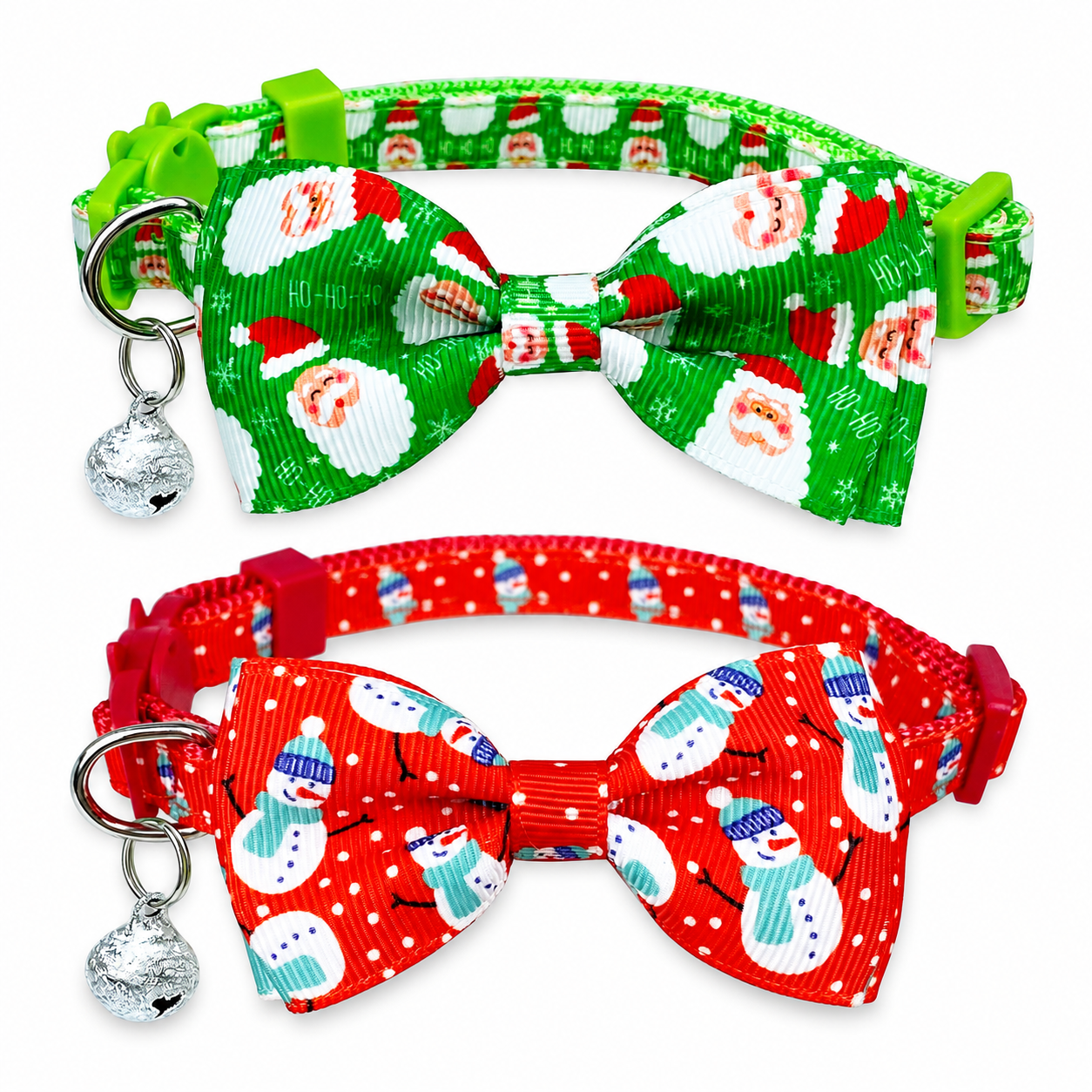 2 Pack Adjustable Christmas Bow Tie Collar with Bell For Cats