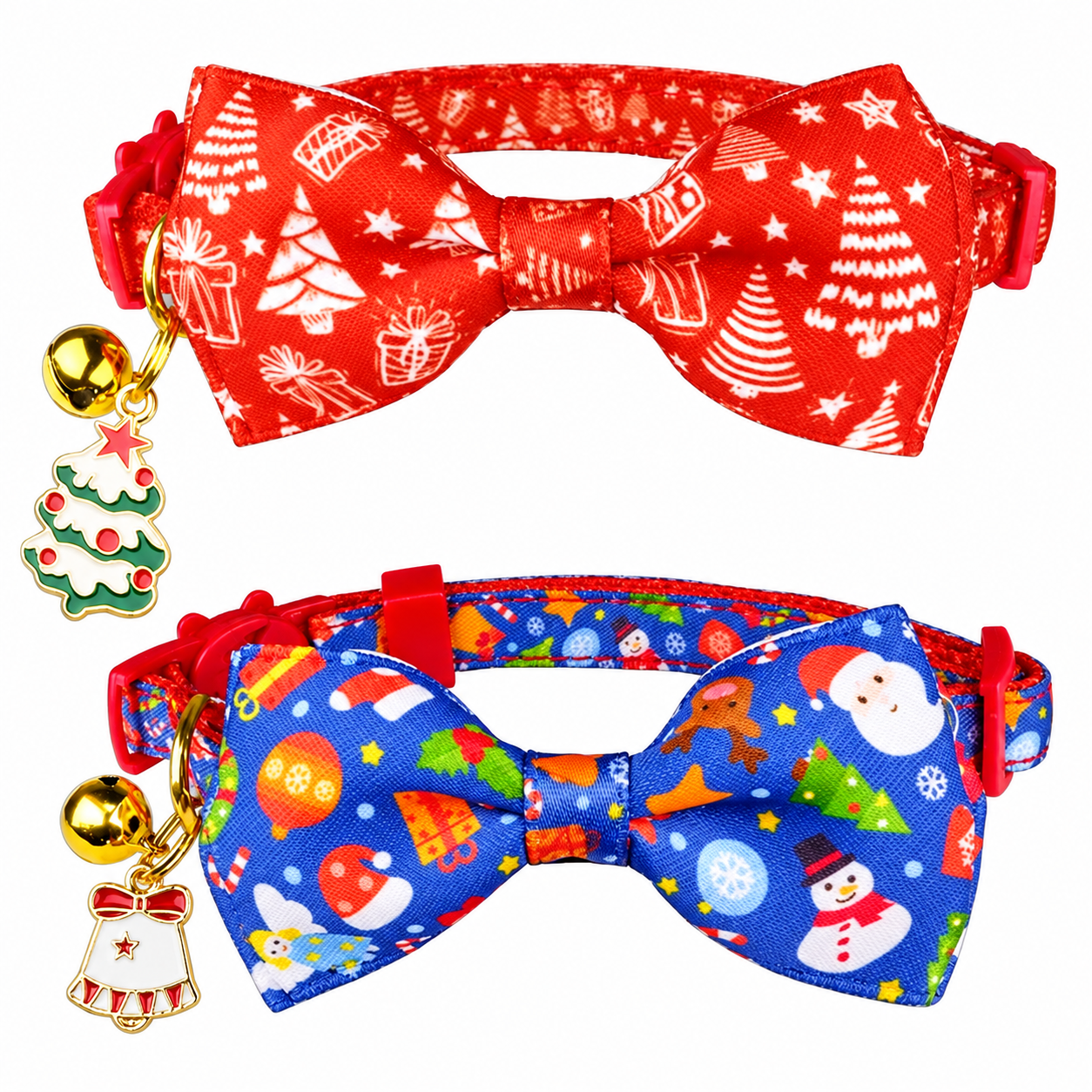 2 Pack Adjustable Christmas Bow Tie Collar with Bell For Cats