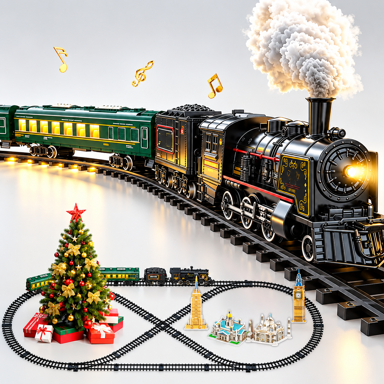 Christmas Remote Control Electric Train Set With Carriages Lights And Sounds