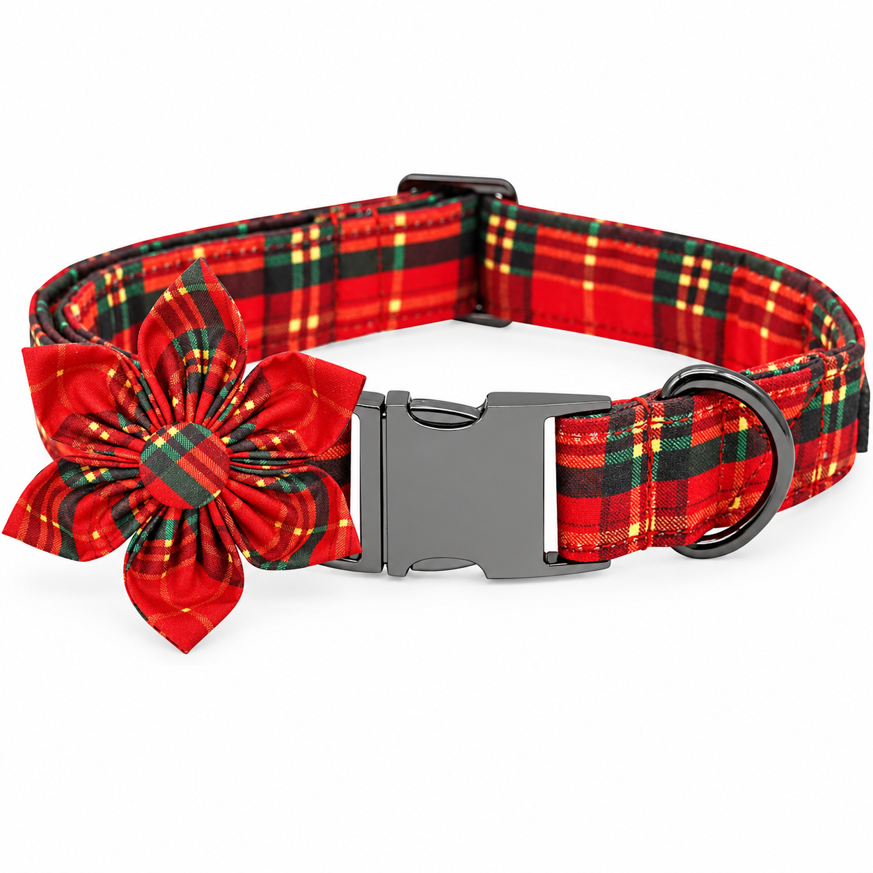 Christmas Dog Collar with Adjustable Plaid Design