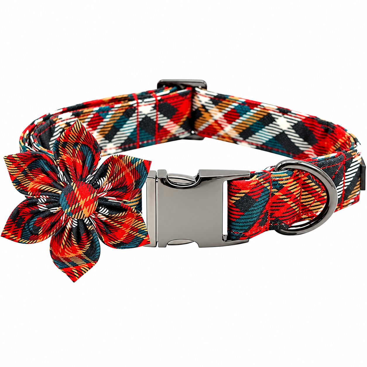 Christmas Dog Collar with Adjustable Plaid Design