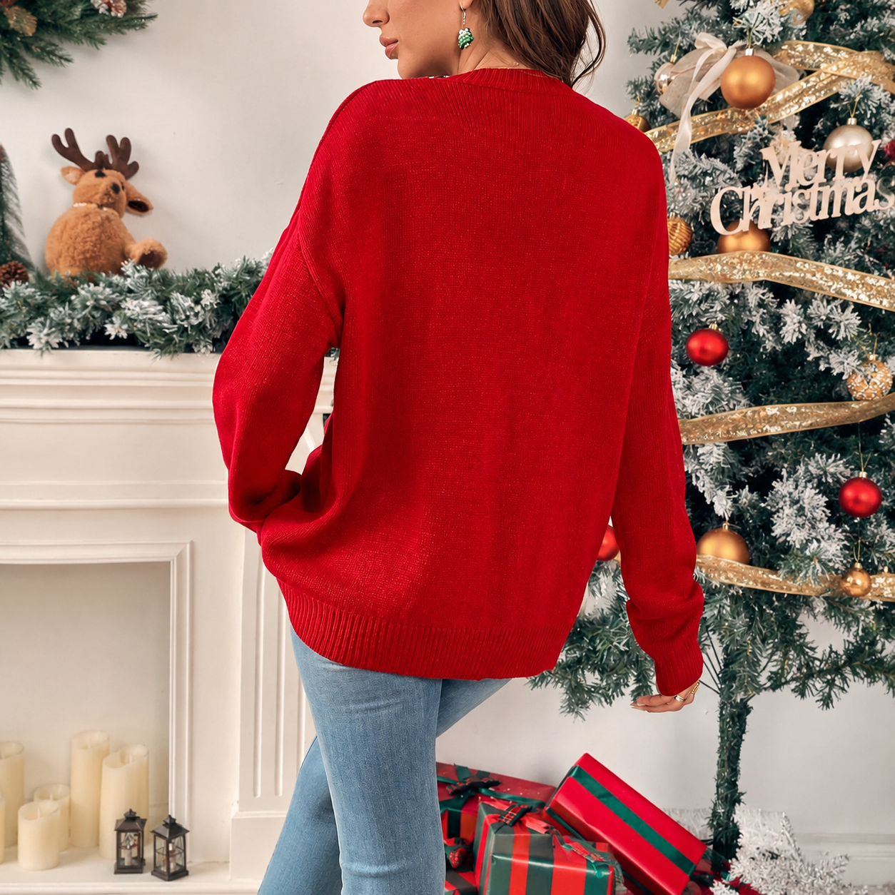 Christmas Letter Pattern Long Sleeves Pullover Sweater For Women