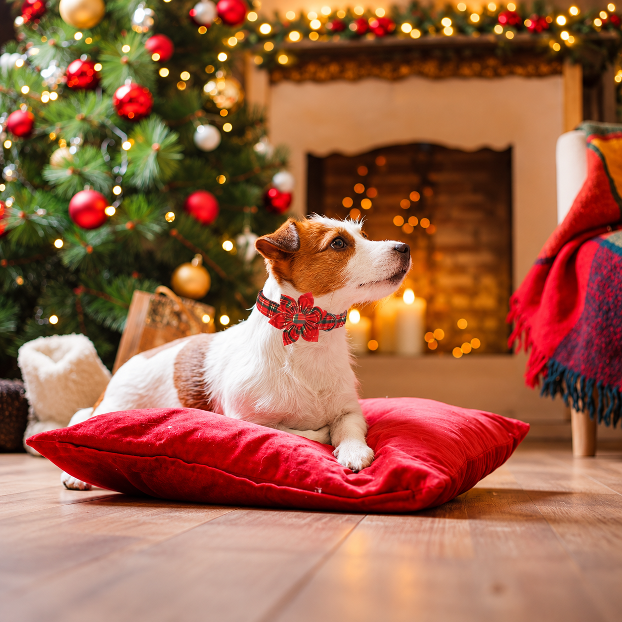 Christmas Dog Collar with Adjustable Plaid Design