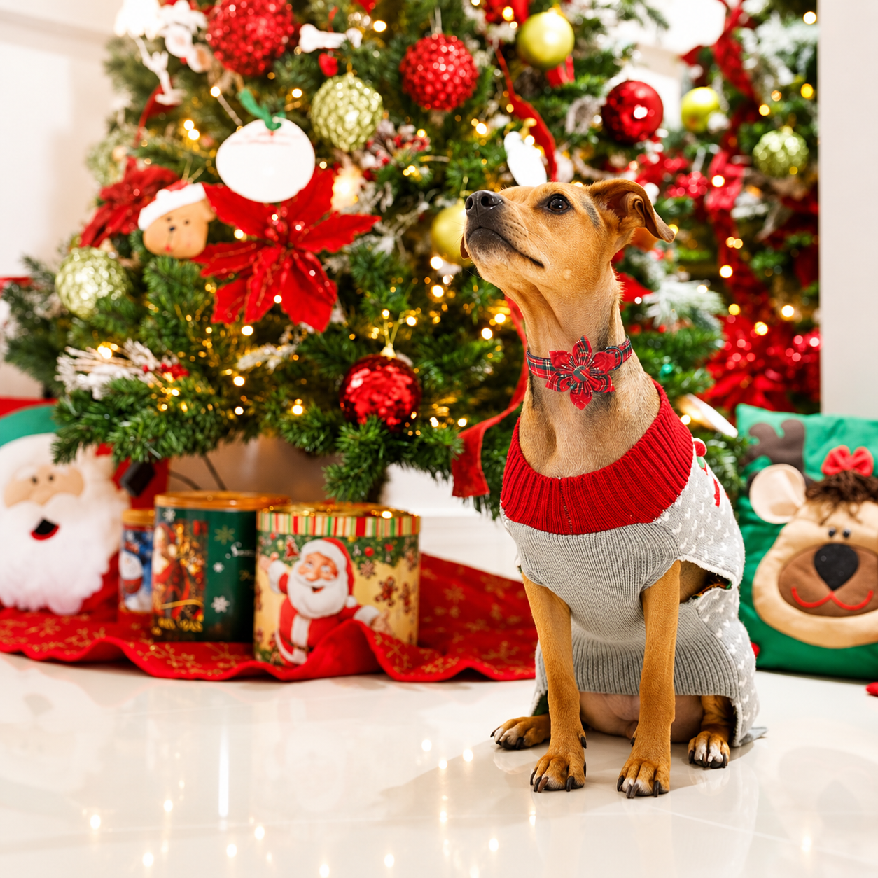 Christmas Dog Collar with Adjustable Plaid Design