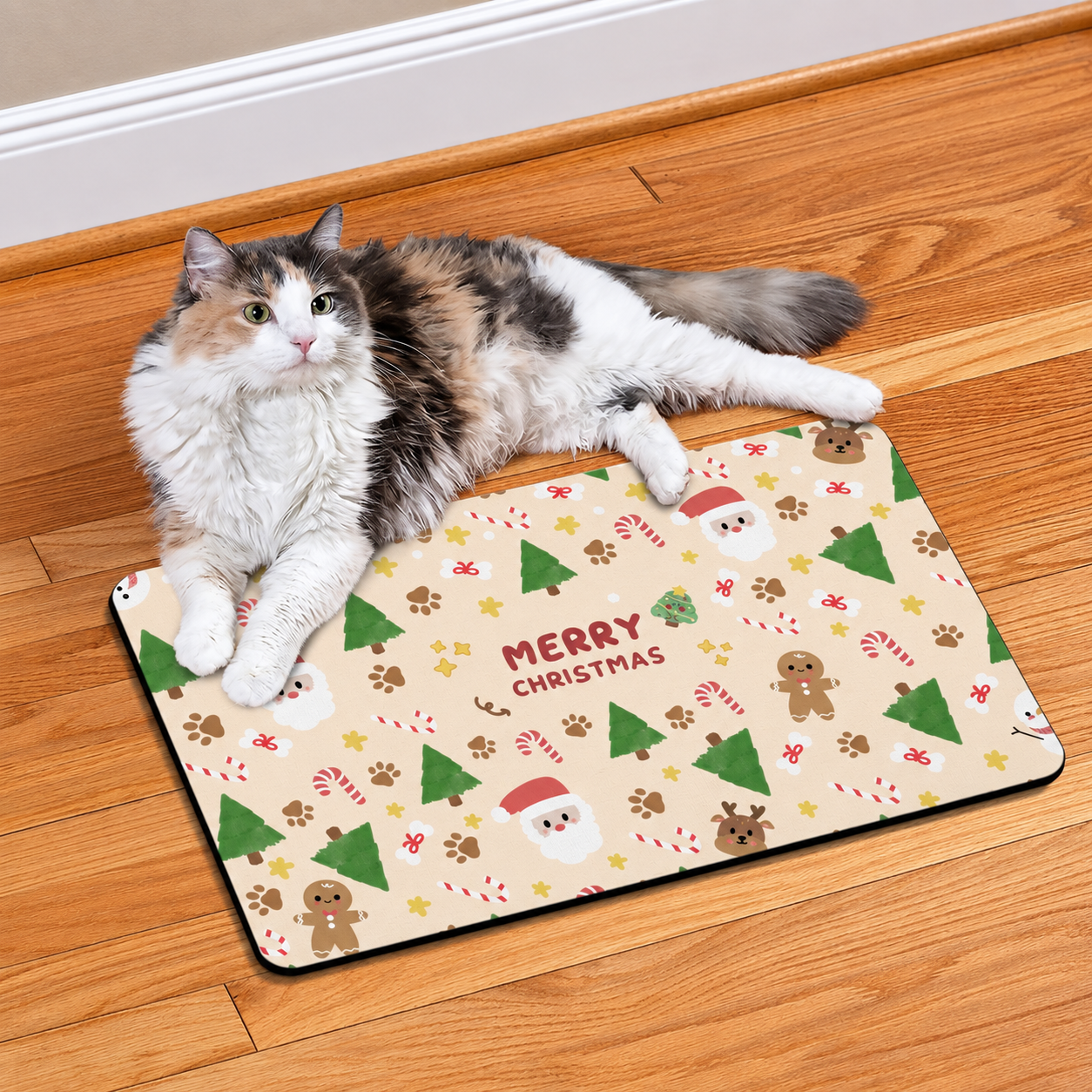 Christmas Dog Food and Water Feeding Mat Non Slip Waterproof Absorbent Placemat