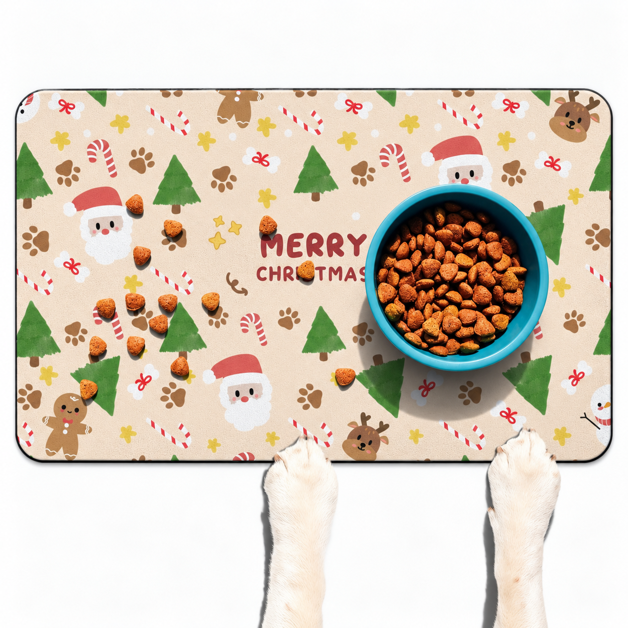 Christmas Dog Food and Water Feeding Mat Non Slip Waterproof Absorbent Placemat