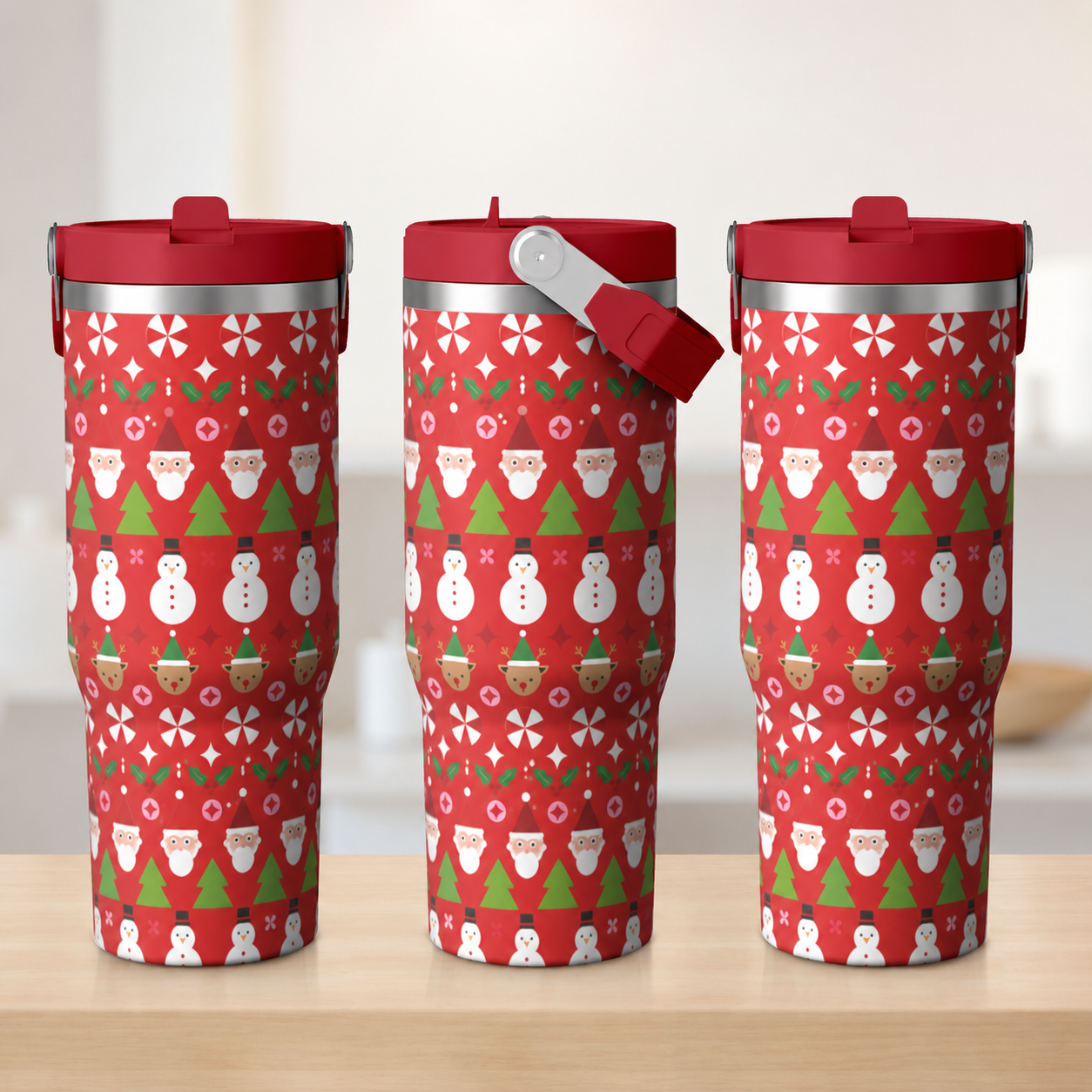 30 Oz Christmas Printed Tumbler With Lid And Straw Travel Cup