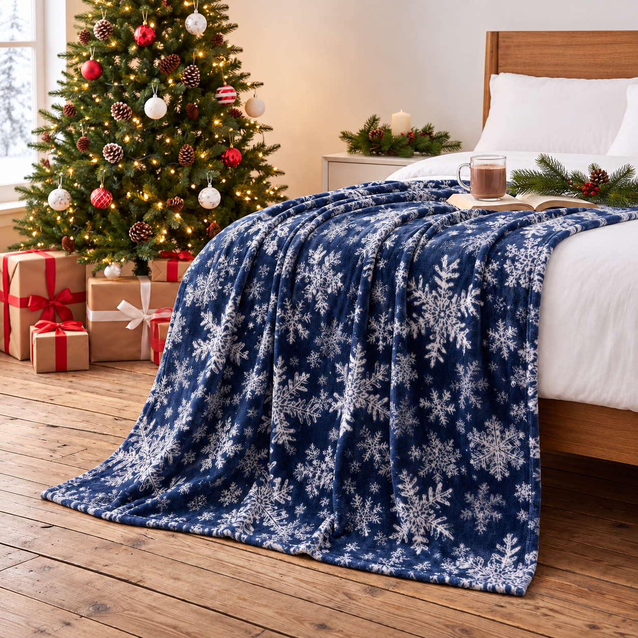 Soft Snowflake Printed Blanket For Christmas For Men And Women
