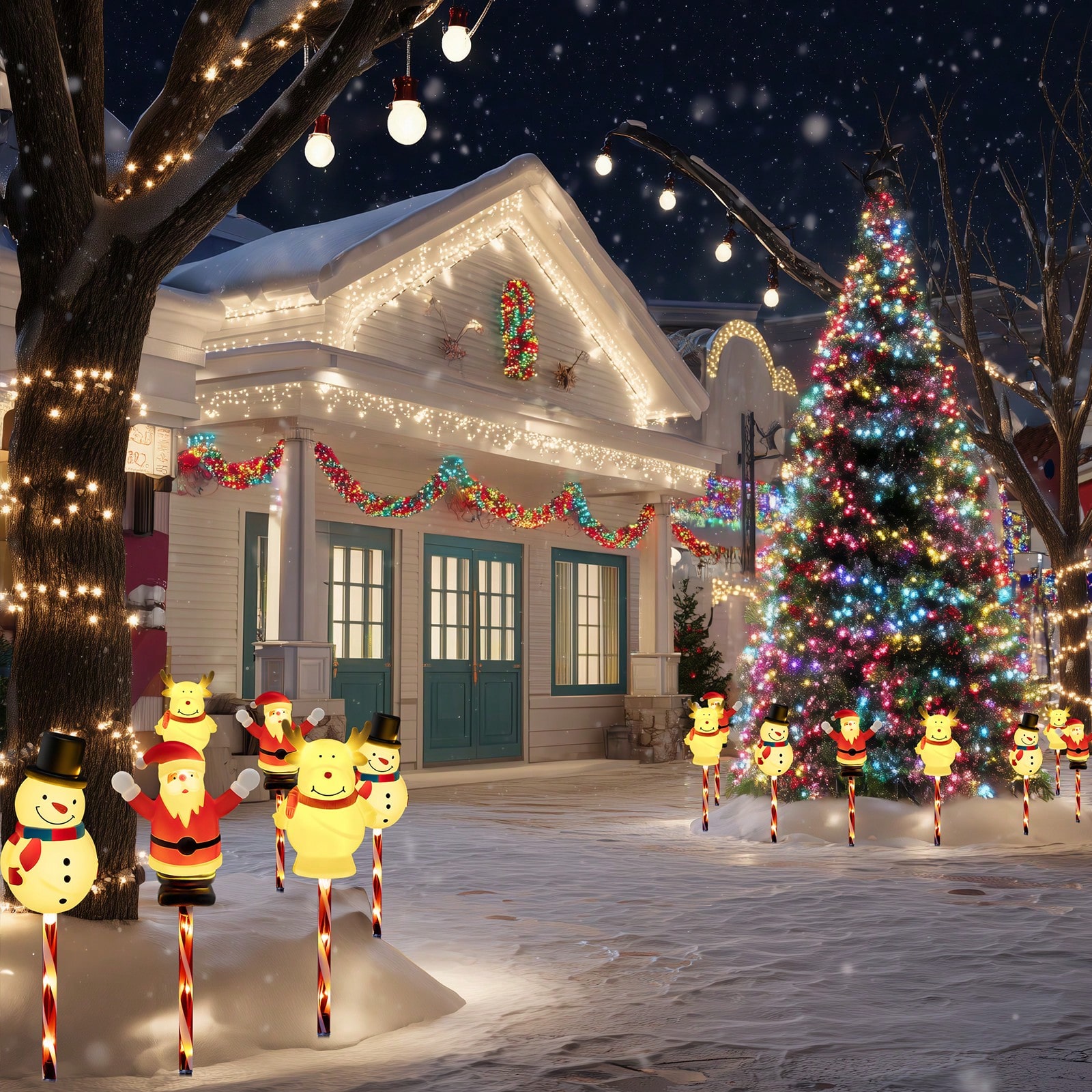 Solar Snowman Reindeer Santa Garden Stake Lights For Christmas