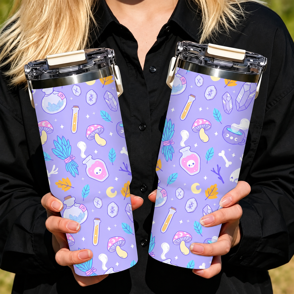 30oz Printed Christmas Tumbler With Foldable Handle With Flip Lid