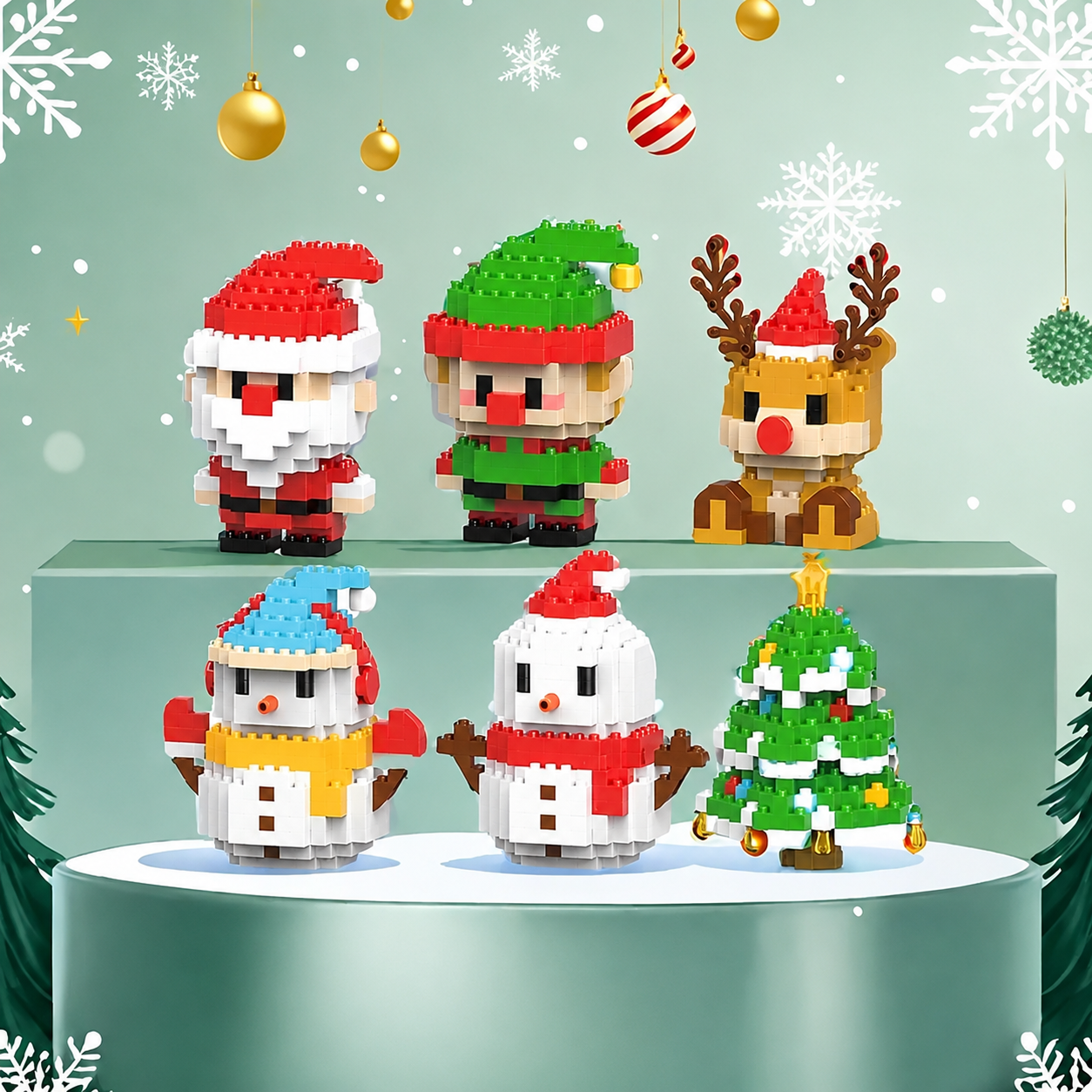 Christmas Building Blocks Set With Snowman Santa Reindeer And Tree