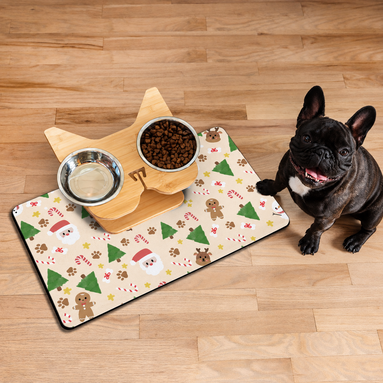 Christmas Dog Food and Water Feeding Mat Non Slip Waterproof Absorbent Placemat