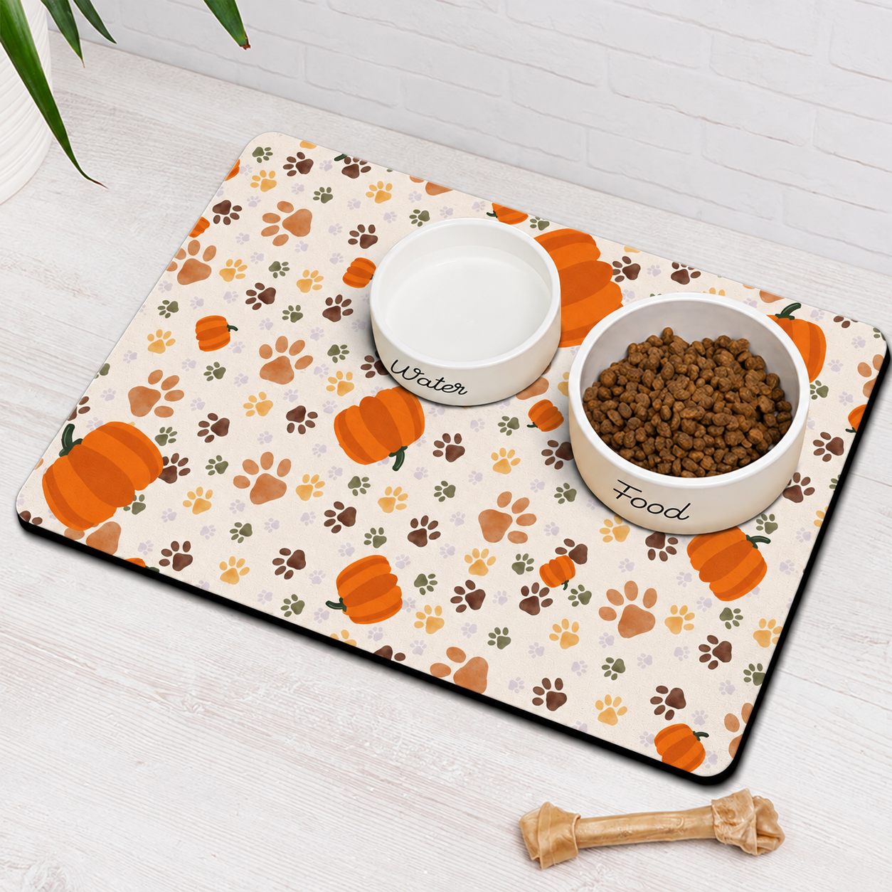Christmas Dog Food and Water Feeding Mat Non Slip Waterproof Absorbent Placemat