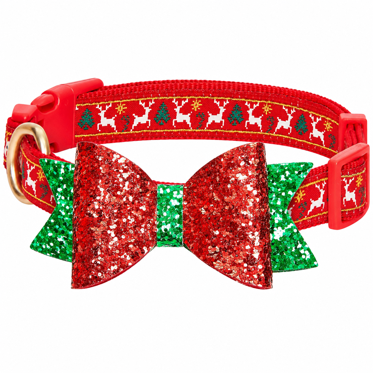Christmas Dog Collar with Bow Tie Adjustable Holiday Collar