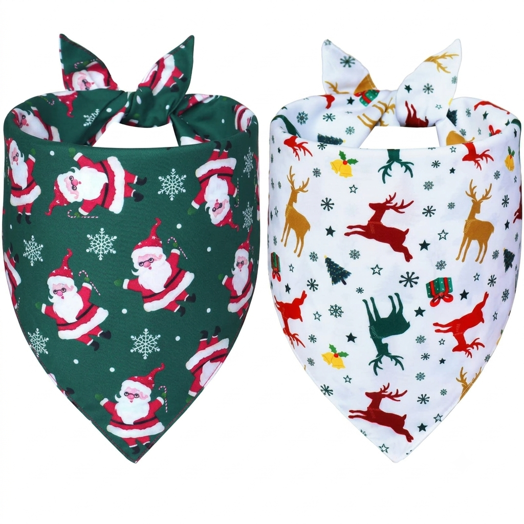 Pack Of 2 Christmas Themed Bandanas For Dogs  