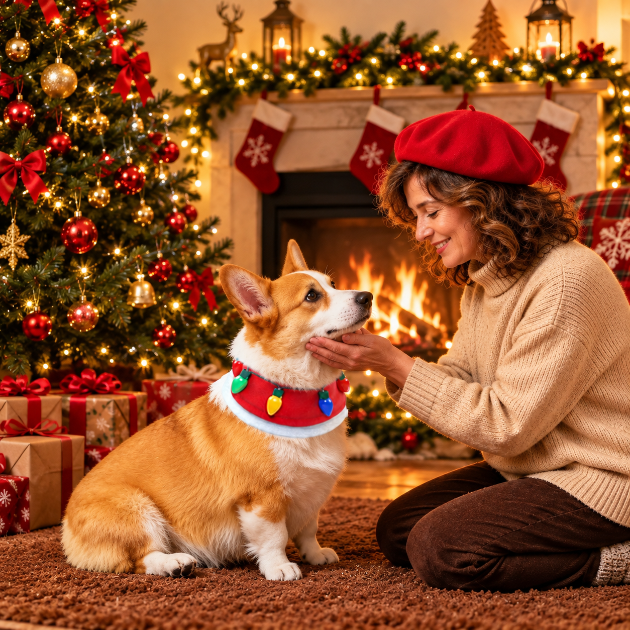 Christmas Dog Light Up Bandana Costume with Multicolor Bulbs