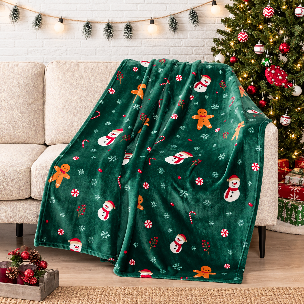 Christmas Gingerbread And Halloween Printed Blanket