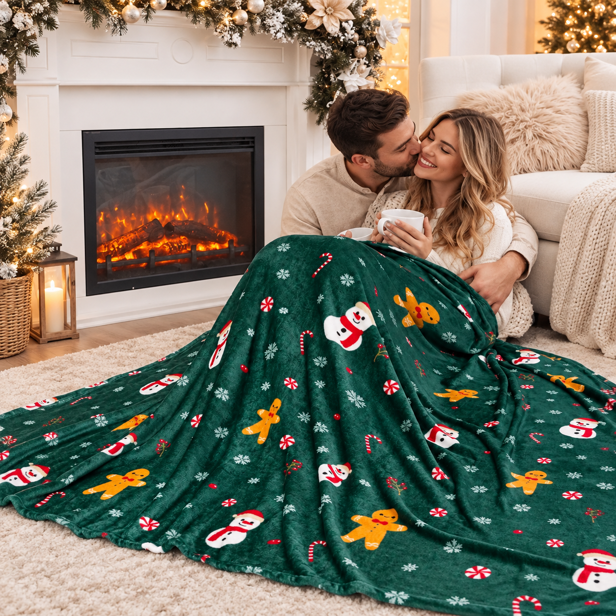 Christmas Gingerbread And Halloween Printed Blanket
